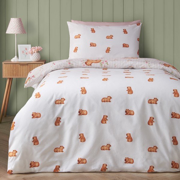 Set copripiumino e federa di colore naturale per letto singolo 135x200 cm Happy Capy(bara) – Catherine Lansfield-image-1