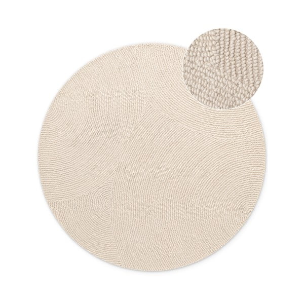 Tappeto rotondo colore naturale chiaro in lana tessuto a mano ø 120 cm Eleni Natural White – Hanse Home