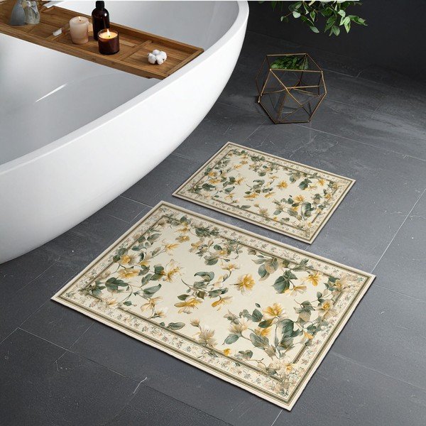 Set di tappetini per il bagno beige 2 pz 60x100 cm – Foutastic-image-1