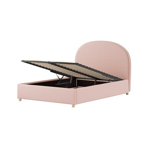 Letto matrimoniale imbottito rosa con contenitore con rete inclusa 140x200 cm Moon – Vipack-image-4