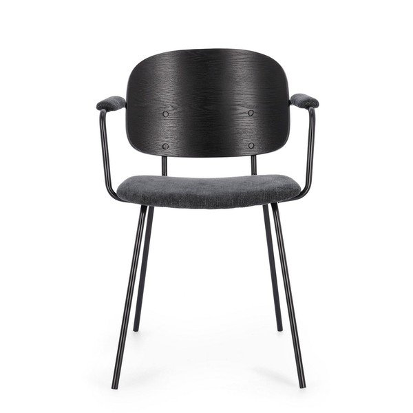 Sedia da pranzo nera/grigio scuro in imbottito con braccioli Sienna – Bizzotto-image-2