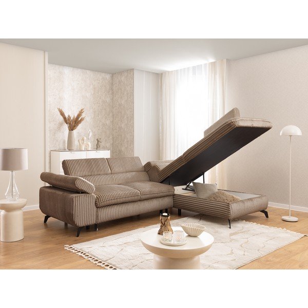 Divano angolare marrone (con penisola a destra/a L) con rivestimento in velluto a coste Marbeya  – Ropez-image-4