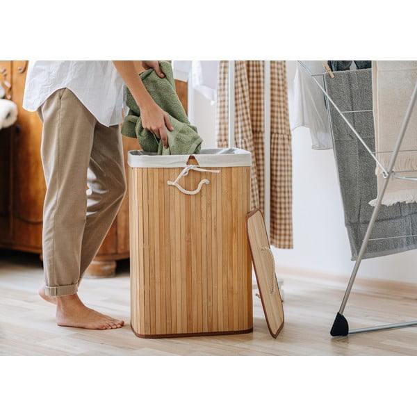 Cesto portabiancheria in bambù di colore naturale 78 l Bamboo - Compactor-image-1