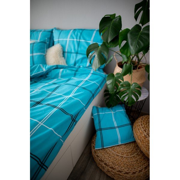 Biancheria da letto singola in cotone turchese Dita, 140 x 200 cm Karo - Cotton House-image-1