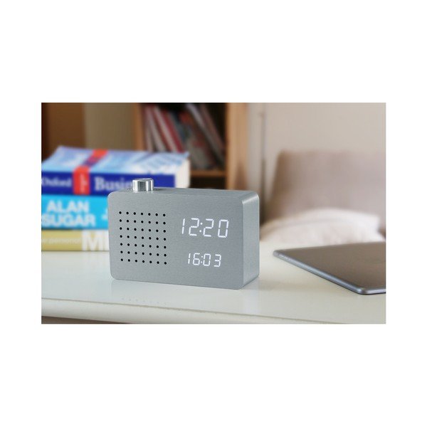 Sveglia grigia con display LED bianco e Radio Click Clock - Gingko-image-2