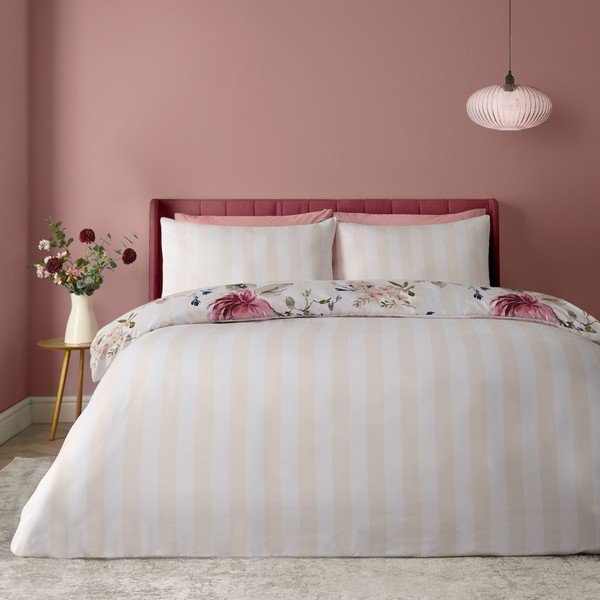 Set copripiumino e federa color crema per letto singolo 135x200 cm Floral Stripe – Catherine Lansfield-image-2