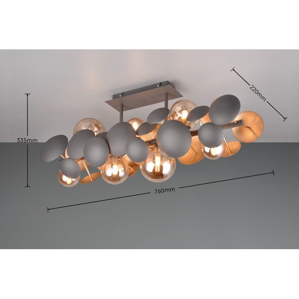Lampada da soffitto con paralume in vetro grigio-oro 76x22 cm Bubble - Trio Select-image-4
