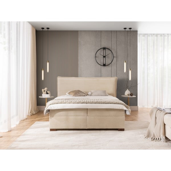 Letto boxspring beige con contenitore 200x200 cm Lysa – Ropez-image-4