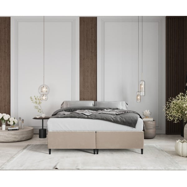 Letto matrimoniale imbottito beige con contenitore 140x200 cm Tate - Maison de Rêve-image-3