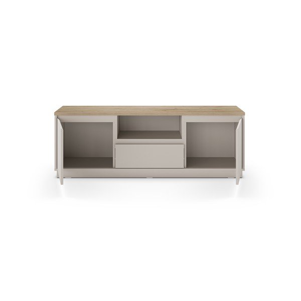 Mobile TV beige con effetto rovere 161x55x40 cm Loreta – Marckeric-image-3