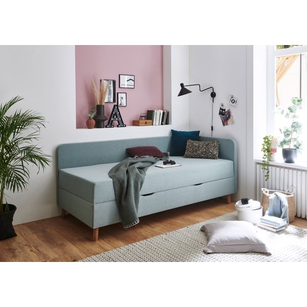 Letto singolo imbottito azzurro con contenitore con materasso incluso 120x200 cm Cabana – Meise Möbel-image-1
