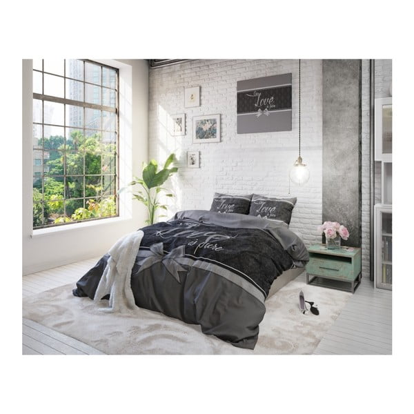 Biancheria da letto singola Sleeptime Pure Love in cotone grigio, 140 x 220 cm - Pure Cotton-image-3