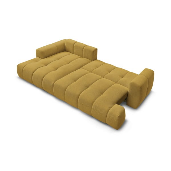 Divano angolare color senape allungabile e con contenitore (penisola a sinistra/chaise lounge) con rivestimento in ciniglia Fuji – Bobochic Paris-image-4