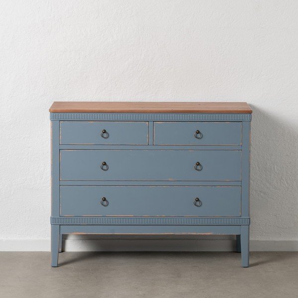 Cassettiera bassa blu in legno di abete 115x90 cm Shabby - Ixia-image-3