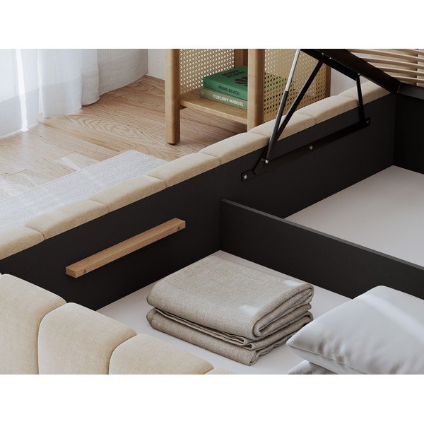 Letto matrimoniale imbottito beige con contenitore con rete inclusa 160x200 cm Lamica – ELTAP-image-4