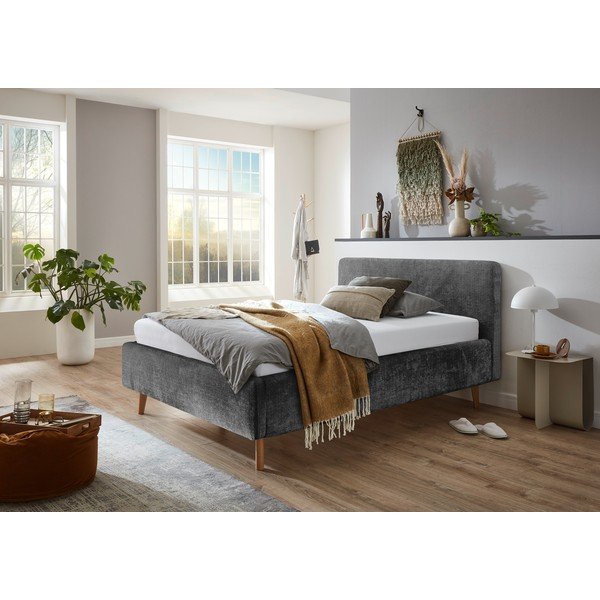 Letto matrimoniale imbottito grigio scuro con contenitore con rete inclusa 140x200 cm Mattis – Meise Möbel-image-1