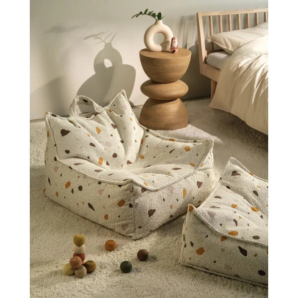 Pouf a sacco per bambini bianco con rivestimento in bouclé e ciniglia Terrazzo Chair – Wigiwama-image-1