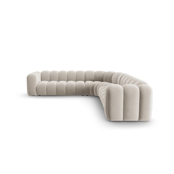 Divano angolare componibile color crema con rivestimento in velluto Lupine – Micadoni -image-2