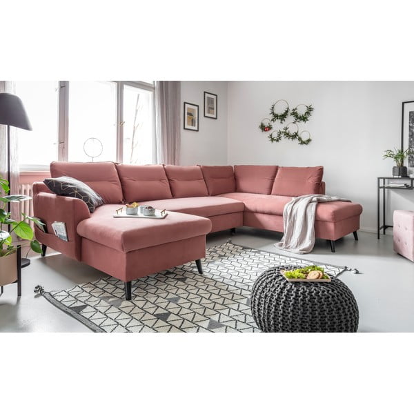 Divano letto a U in velluto rosa, angolo destro Stylish Stan - Miuform-image-3