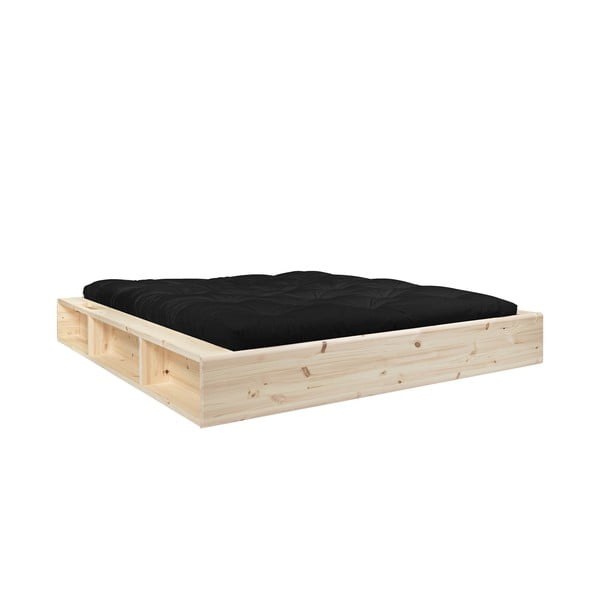 Letto matrimoniale in legno massiccio con contenitore e futon nero Comfort , 160 x 200 cm Ziggy - Karup Design
