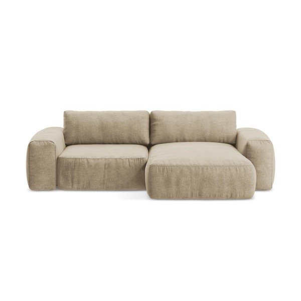 Divano angolare marrone chiaro allungabile (con penisola a destra/con chaise lounge) con rivestimento in ciniglia Kuki – Makamii