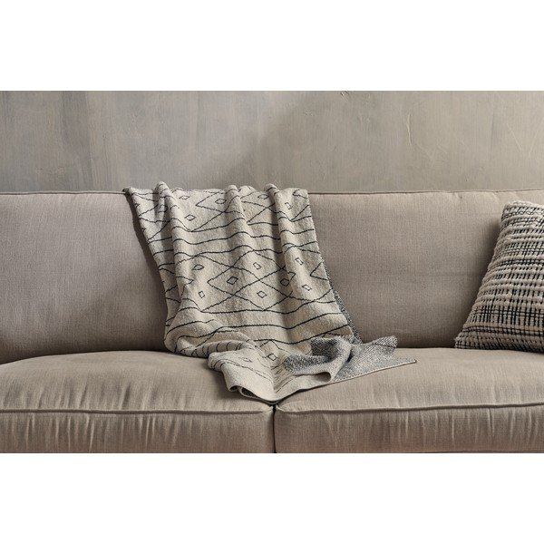 Coperta in cotone beige e nero Diamante, 180 x 125 cm Kosumi - Nkuku-image-1