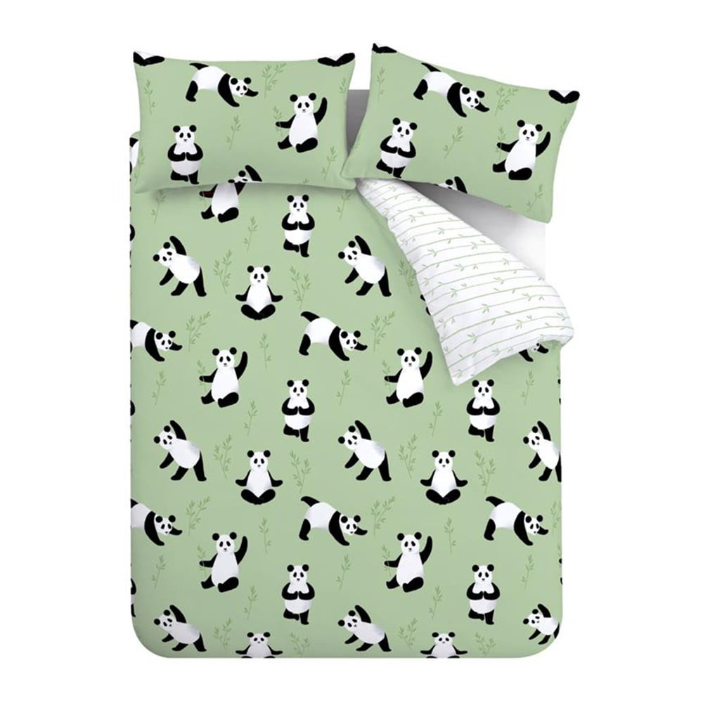 Biancheria da letto per bambini verde per letto matrimoniale 200x200 cm Panda Paws – Catherine Lansfield | Biancheria da letto per bambini