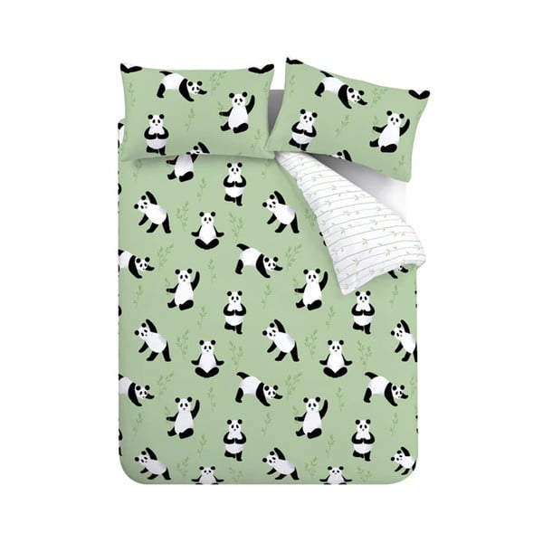 Biancheria da letto per bambini verde per letto matrimoniale 200x200 cm Panda Paws – Catherine Lansfield