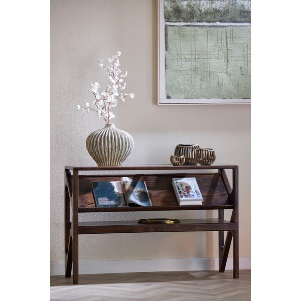 Tavolo consolle colore naturale scuro con piano in vetro 41x119 cm Yuki – Light & Living-image-1