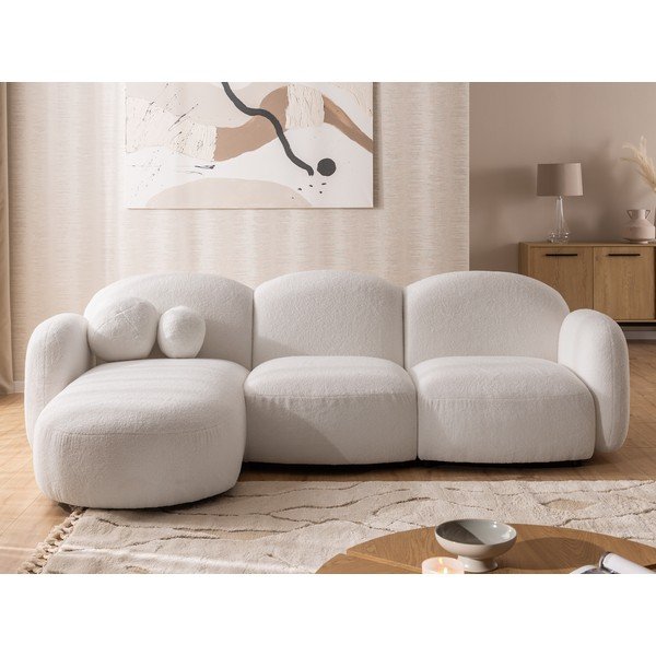 Divano angolare color crema (con penisola a sinistra/con chaise lounge) con rivestimento in bouclé Orbit – Ropez-image-1