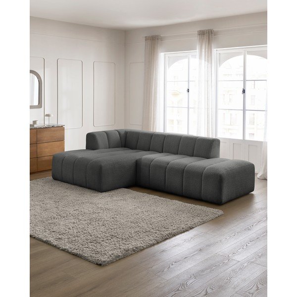Divano angolare grigio scuro (penisola a sinistra/chaise lounge) con rivestimento in bouclé Annecy – Bobochic Paris-image-1