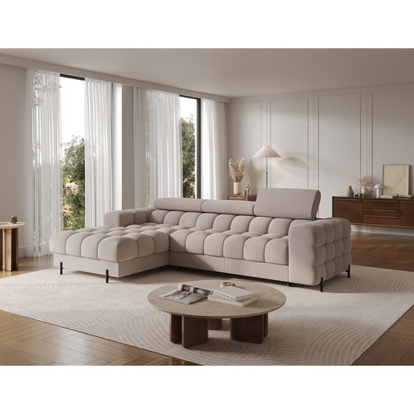 Divano angolare beige allungabile/con contenitore (con penisola a sinistra/con chaise lounge) e rivestimento in velluto Felro – ELTAP-image-3