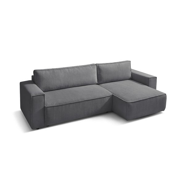 Divano letto a coste grigio scuro ad angolo variabile Nihad - Bobochic Paris-image-3