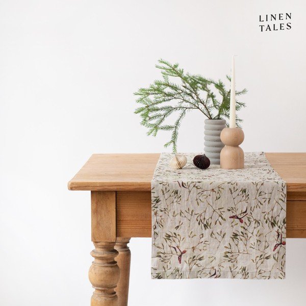 Runner da tavola in lino con motivo natalizio 40x200 cm Mistletoe - Linen Tales