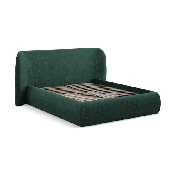 Letto matrimoniale imbottito verde scuro con contenitore a griglia 180x200 cm Hauke - Makamii