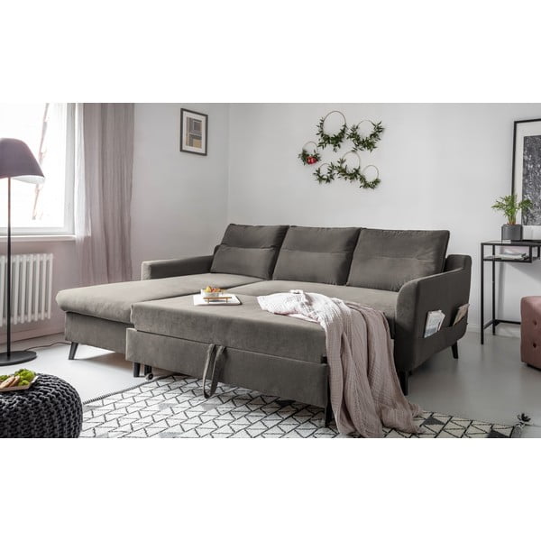 Divano letto angolare in velluto grigio scuro, angolo sinistro Stylish Stan - Miuform-image-4