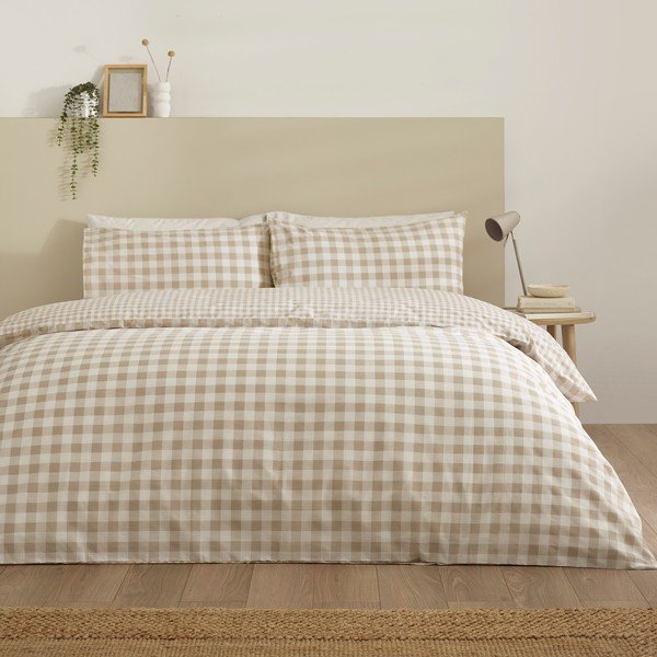 Set copripiumino e federa beige per letto singolo 135x200 cm Bamford Gingham Check – Catherine Lansfield-image-2