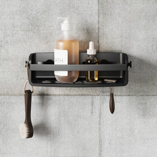 Mensola da bagno senza foratura nera in plastica Flex Adhesive – Umbra-image-3