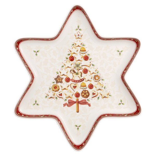 Ciotola da portata in porcellana rossa e bianca con motivo di stelle natalizie Villeroy & Boch Gingerbread Village, 37,2 x 32,5 cm Tree - Villeroy&Boch-image-1