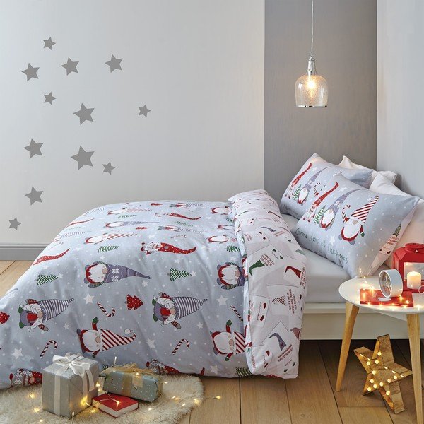 Biancheria da letto singola in cotone grigio chiaro 135x200 cm Gnomes - Catherine Lansfield-image-1