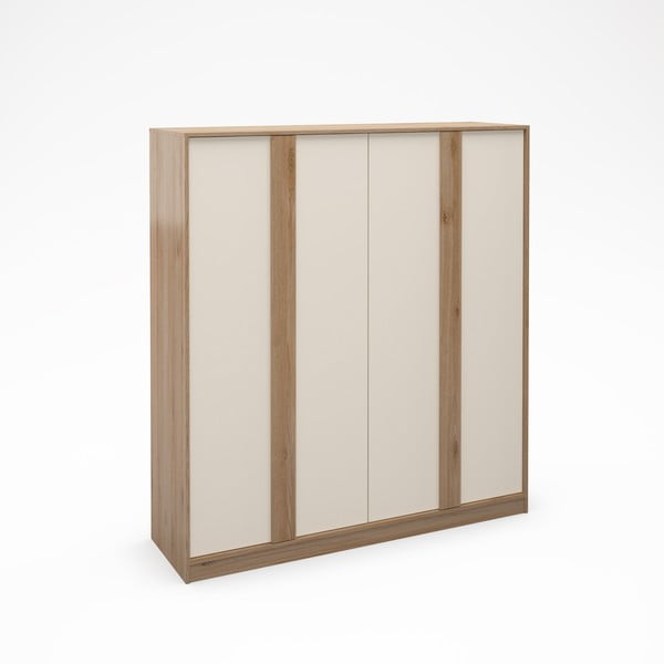 Armadio effetto rovere in colore crema-naturale 180x197,5x53 cm Dennis - Marckeric-image-4