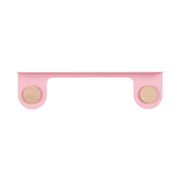 Mensola a muro in acciaio rosa con dettaglio in legno di quercia con 2 ganci , lunghezza 50 cm Hook - Gazzda