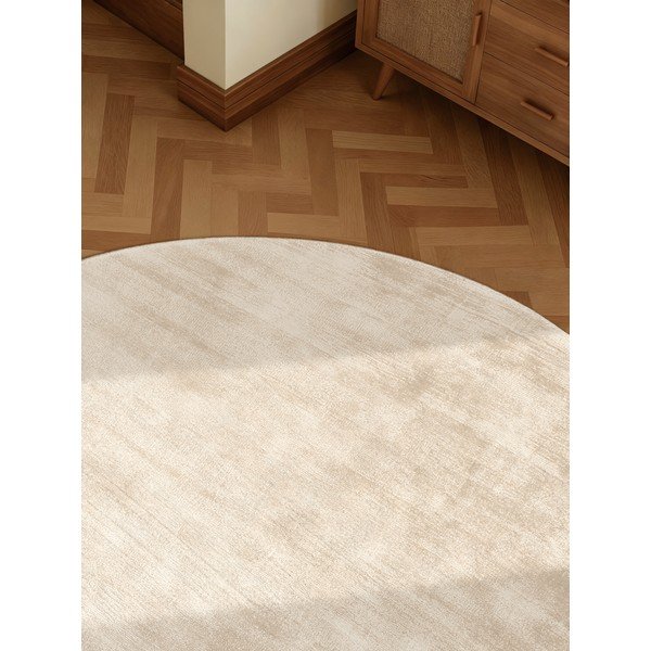 Tappeto rotondo avorio in viscosa tessuto a mano ø 120 cm Noemi – Vikosa-image-4