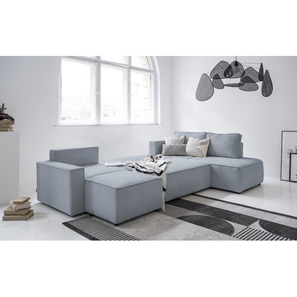 Divano letto angolare in velluto a coste grigio chiaro Brave Dave - Miuform-image-3