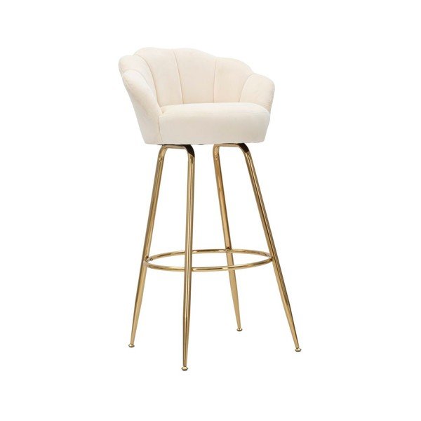 Sedia da bar color crema/dorata in velluto con braccioli (altezza della seduta 90 cm) Vienna – Mauro Ferretti