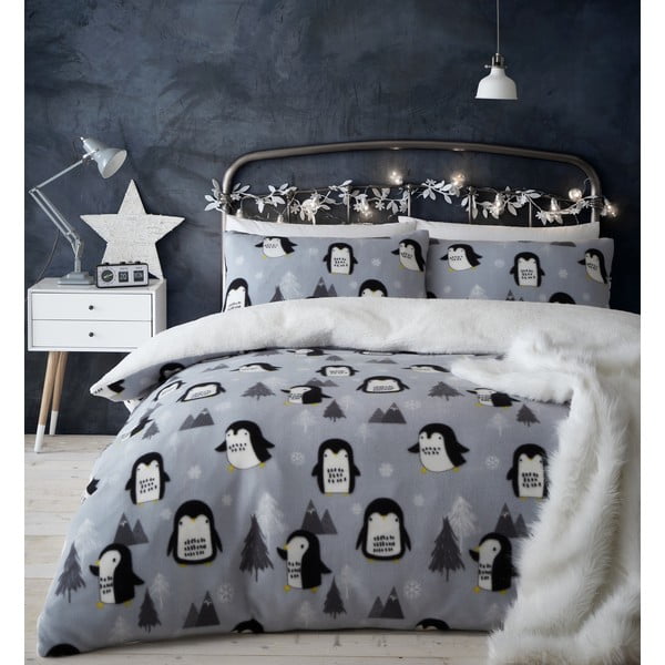 Biancheria da letto in pile grigio 200x200 cm Cosy Penguin - Catherine Lansfield