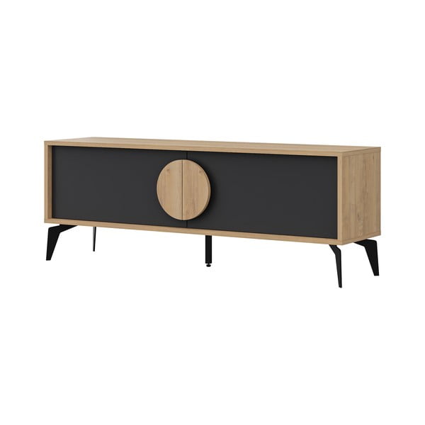 Tavolo TV in rovere decorato in colore nero e naturale 140x51 cm Vae - Marckeric-image-3