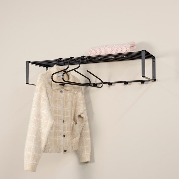 Attaccapanni da parete nero in metallo con scaffale 100 cm Rex – Spinder Design-image-1