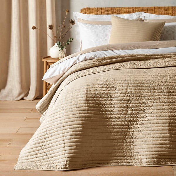 Copriletto trapuntato beige per letto matrimoniale 220x230 cm - Bianca