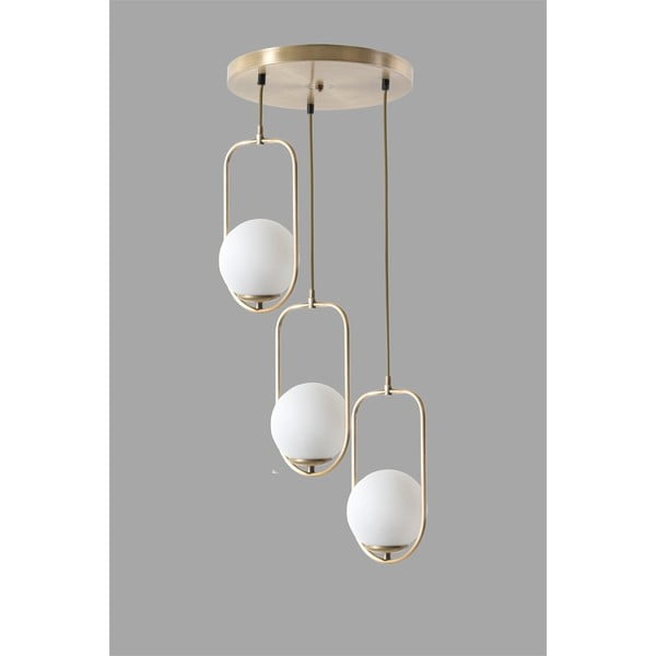 Lampadario bianco/dorato con paralume in vetro ø 30 cm Ahu – Opviq lights-image-2